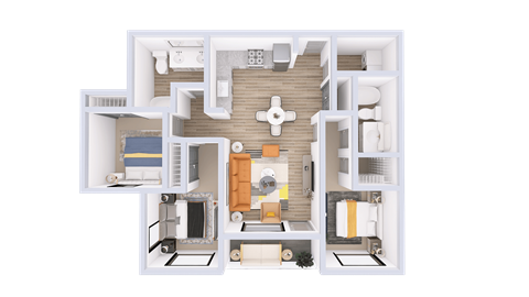 Floor plan for 3 beds, 2 baths, 1138 sqft